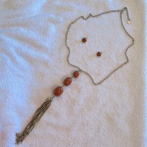 RJ Graziano orange and gold tone earrings and necklace Vintage